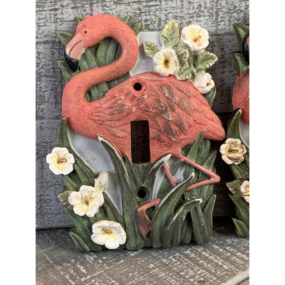 Vintage Ceramic Flamingo Light Switch Plate 3D Tropical Florida Pink Lot Of 3